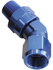 45 DEG 3/8 NPT TO -10AN FEMALEBLUE FULL SWIVEL FITTING