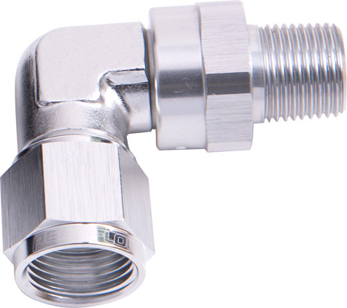 90 DEG 1/8" NPT TO -3AN       SILVER FEMALE SWIVEL NUT