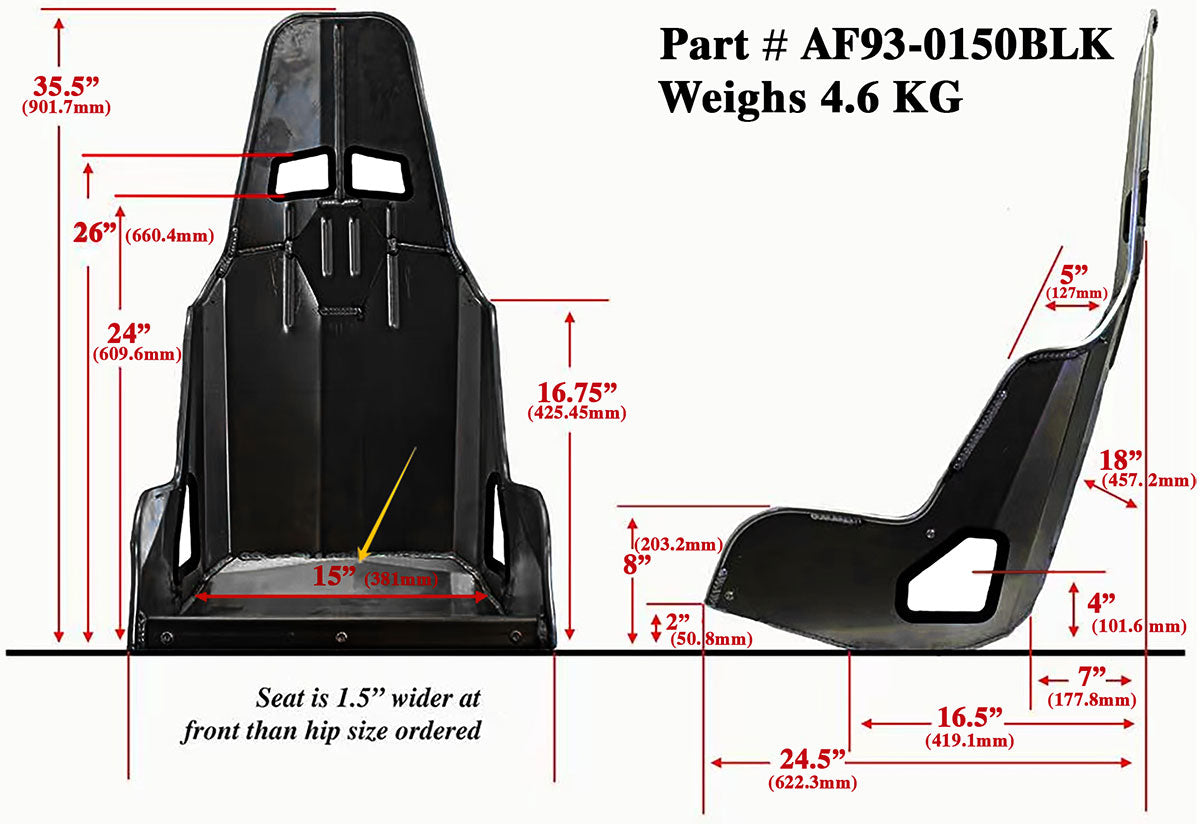 PRO STREET ALUMINIUM RACE SEAT15' HIP WIDTH BLACK FINISH