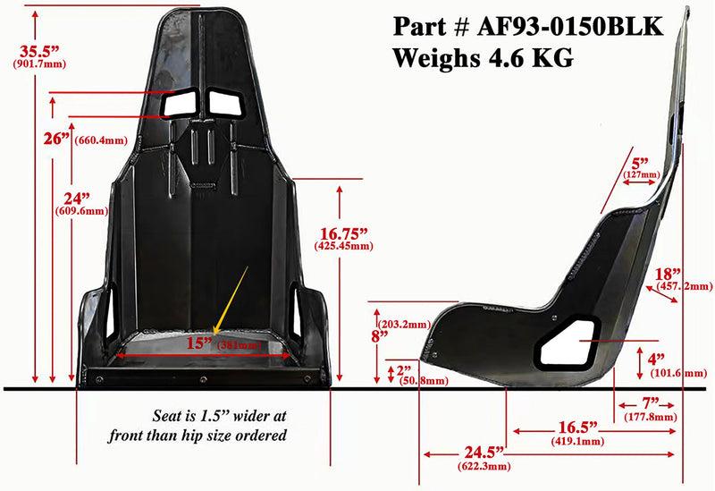 PRO STREET ALUMINIUM RACE SEAT15' HIP WIDTH BLACK FINISH