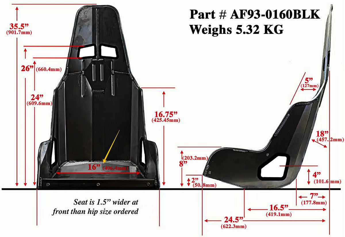 PRO STREET ALUMINIUM RACE SEAT16" HIP WIDTH BLACK FINISH
