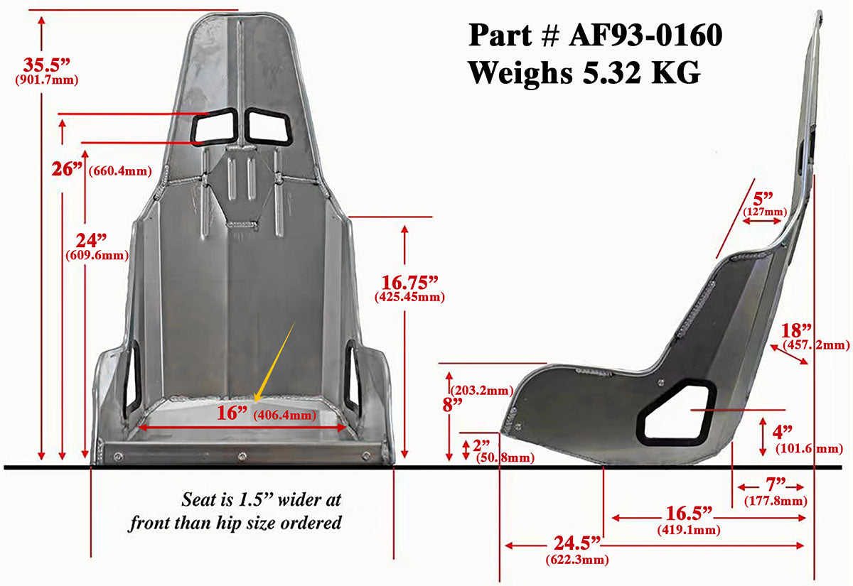 PRO STREET ALUMINIUM RACE SEAT16" HIP WIDTH RAW FINISH
