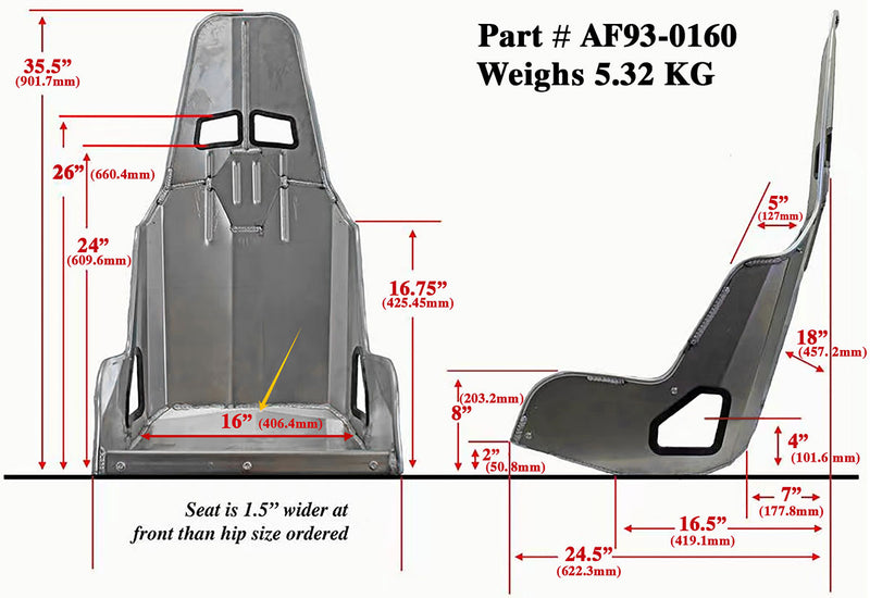 PRO STREET ALUMINIUM RACE SEAT16" HIP WIDTH RAW FINISH