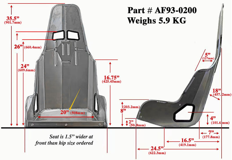 PRO STREET ALUMINIUM RACE SEAT20" HIP WIDTH RAW FINISH