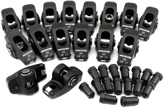 SBF ROCKER ARMS 3/8" STUD 1.7 RATIO WINDSOR 302 351 ROLLER  ALLOY Aeroflow - AF 95-1121
