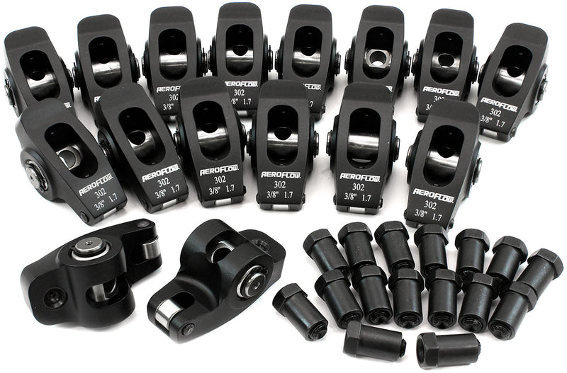SBF ROCKER ARMS 3/8" STUD 1.7 RATIO WINDSOR 302 351 ROLLER  ALLOY Aeroflow - AF 95-1121