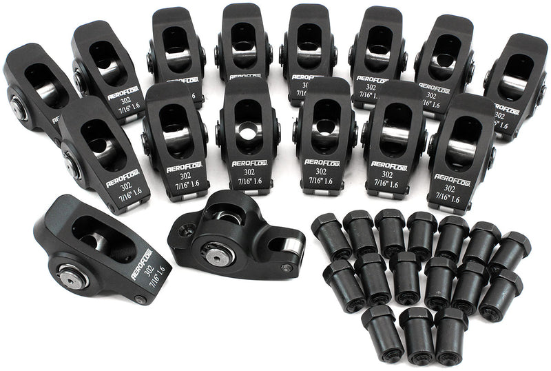 SBF ROCKER ARMS 7/16" STUD 1.6RATIO WINDSOR 302 351 ROLLER  ALLOY Aeroflow - AF 95-1122