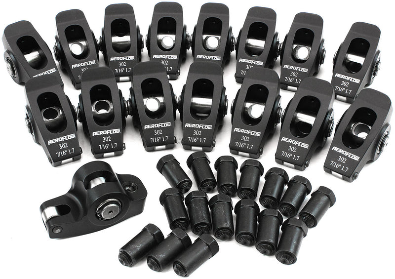 SBF ROCKER ARMS 7/16" STUD 1.7RATIO WINDSOR 302 351 ROLLER  ALLOY Aeroflow - AF 95-1123