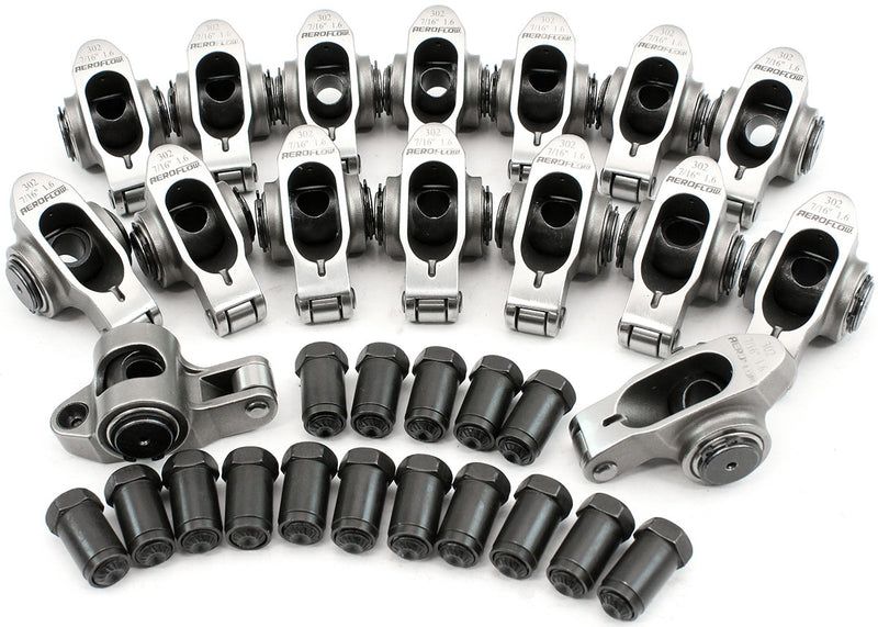 SBF S/S ROCKER ARMS 7/16" STUD1.60 WINDSOR 302 351 ROLLER 16STAINLESS Aeroflow AF 95-1222