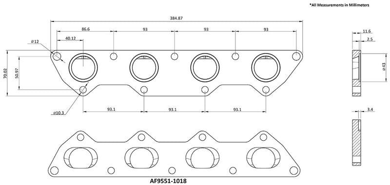MITSUBISHI EVO HEADER FLANGE  ONLY - CNC MACHINED 43mm PORT