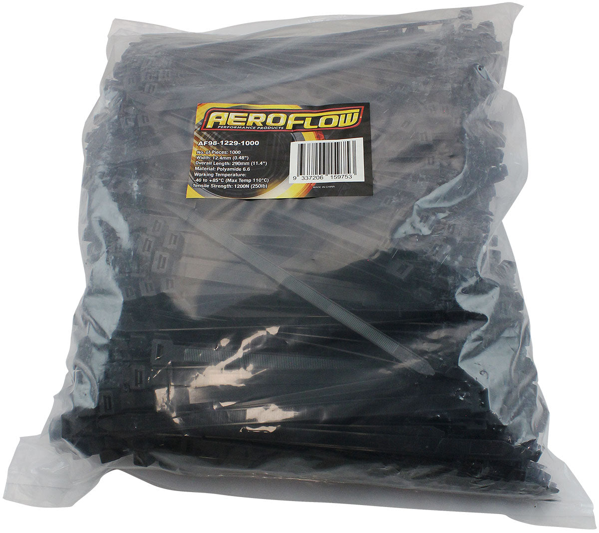 CABLE TIES 12.4mm x 290mm     1000 PACK BLACK ZIP TIE PA66