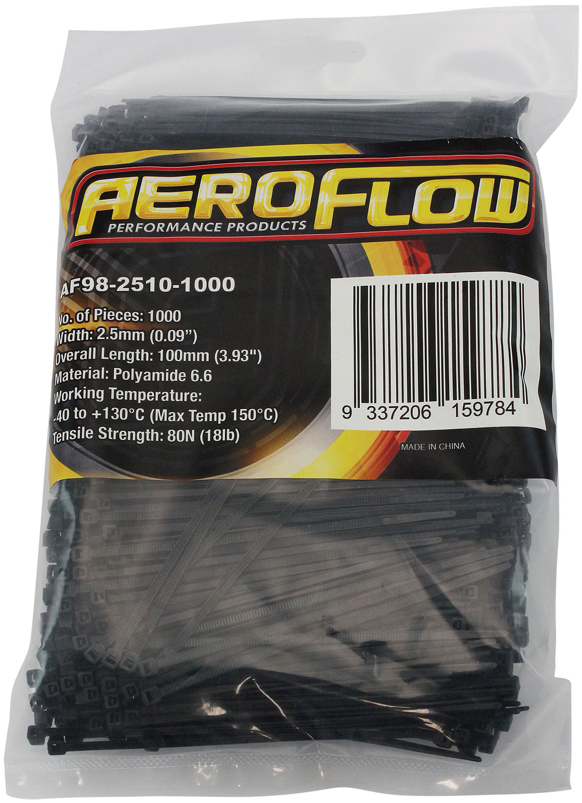 HIGH TEMP CABLE TIES 2.5x100mm1000 PACK BLACK ZIP TIE PA46