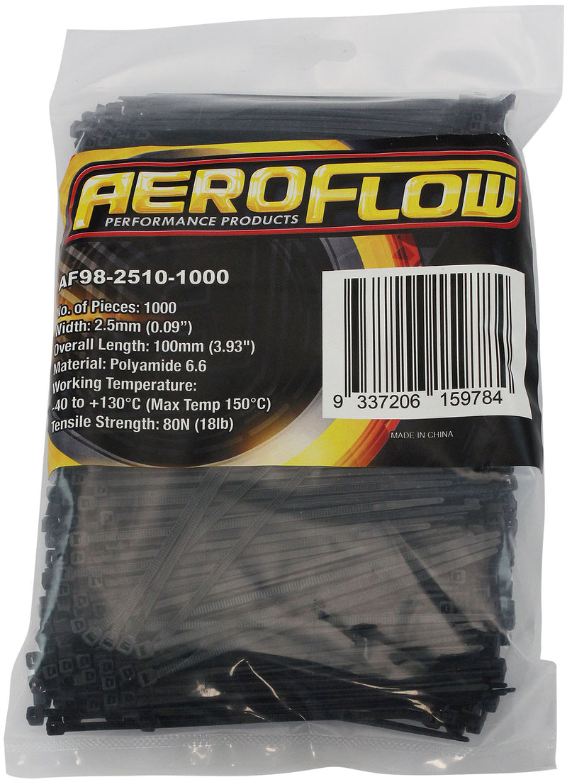 HIGH TEMP CABLE TIES 2.5x100mm1000 PACK BLACK ZIP TIE PA46