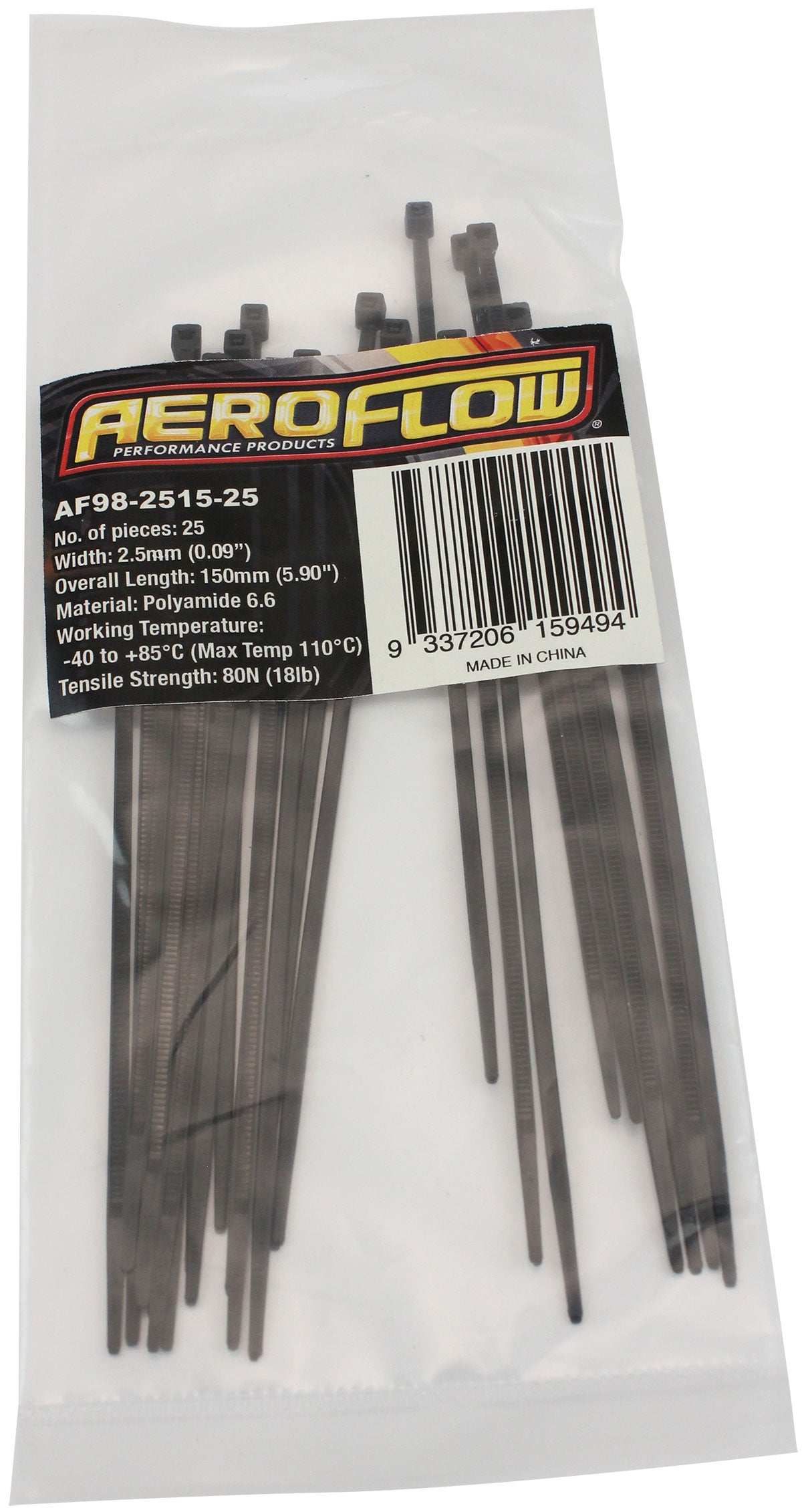 CABLE TIES 2.5mm x 150mm      25 PACK BLACK ZIP TIE PA66