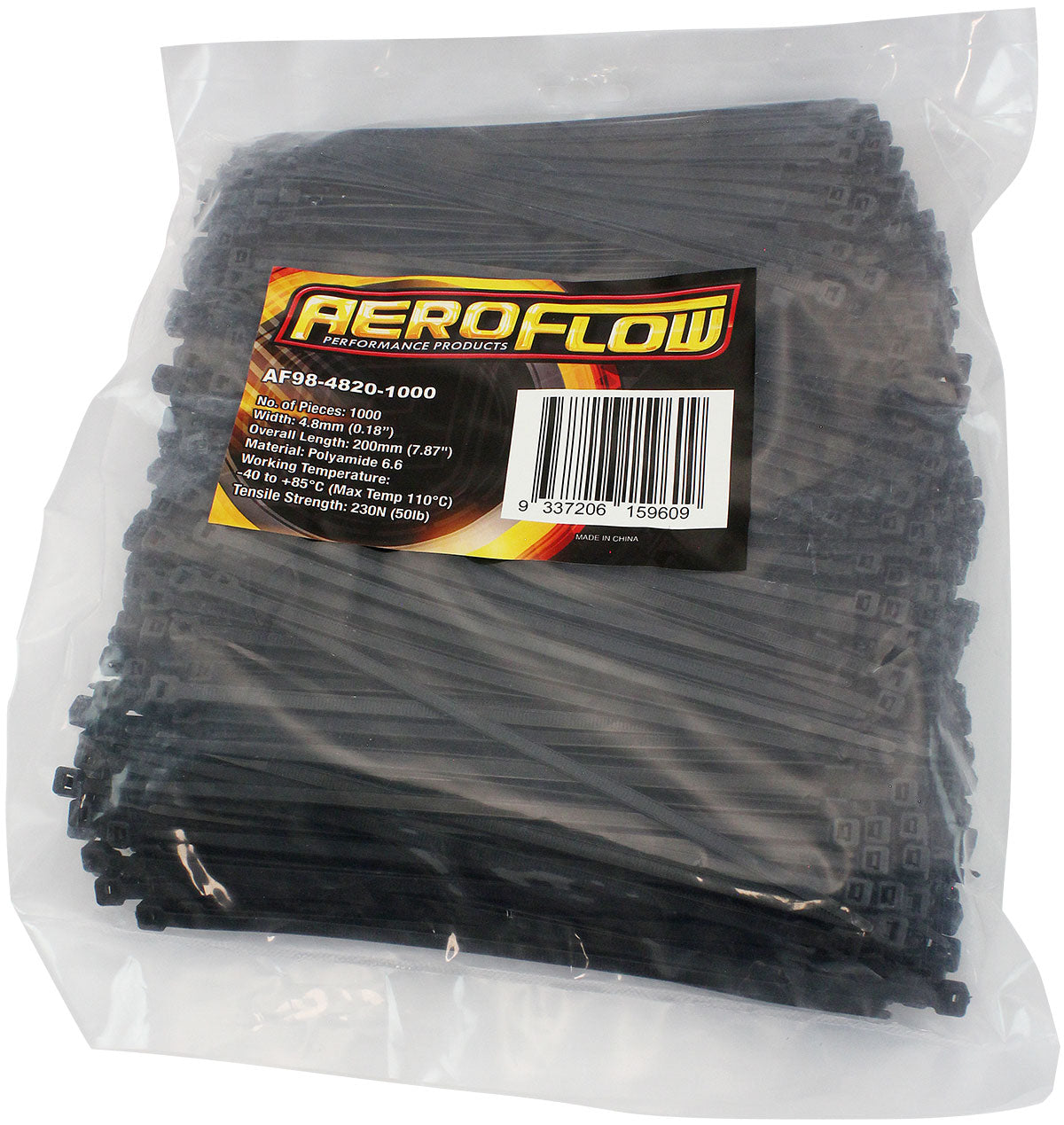 CABLE TIES 4.8mm x 200mm      1000 PACK BLACK ZIP TIE PA66