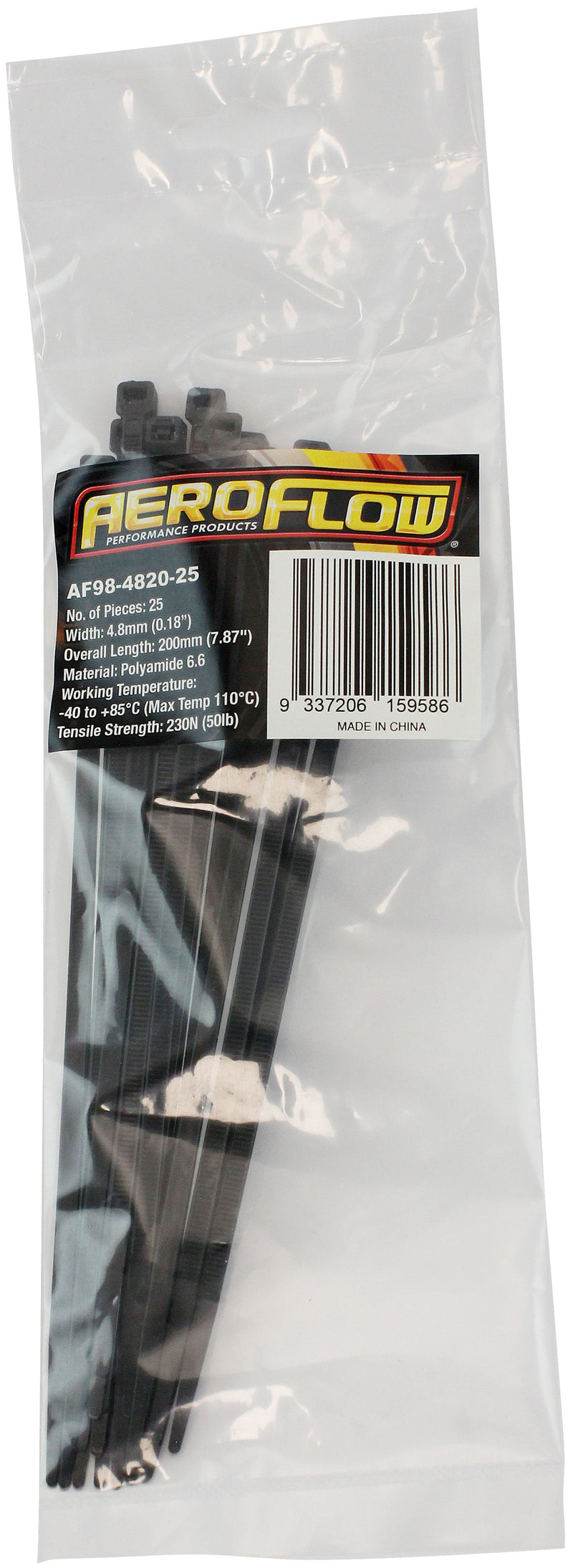 CABLE TIES 4.8mm x 200mm      25 PACK BLACK ZIP TIE PA66