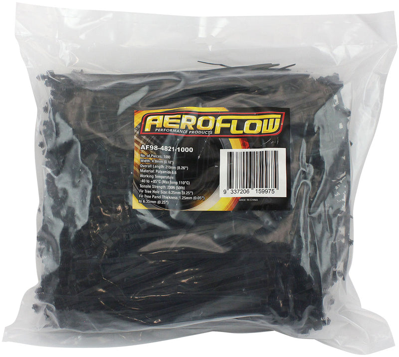 FIR TREE CABLE TIE 4.8x210mm  FIXED 1000 PACK BLACK ZIP TIES