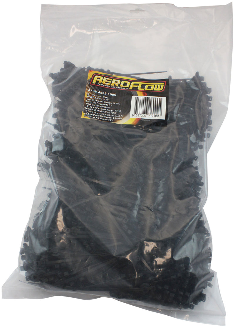 FIR TREE CABLE TIE 4.8x210mm 2PIECE 1000 PACK BLACK ZIP TIES