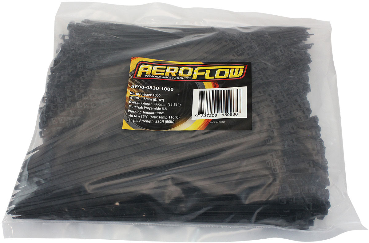 CABLE TIES 4.8mm x 300mm      1000 PACK BLACK ZIP TIE PA66