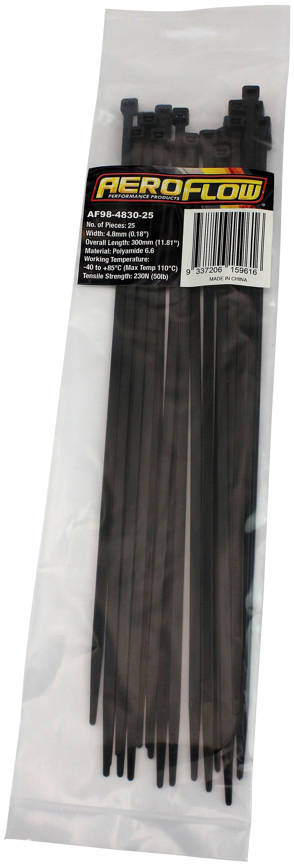 CABLE TIES 4.8mm x 300mm      25 PACK BLACK ZIP TIE PA66