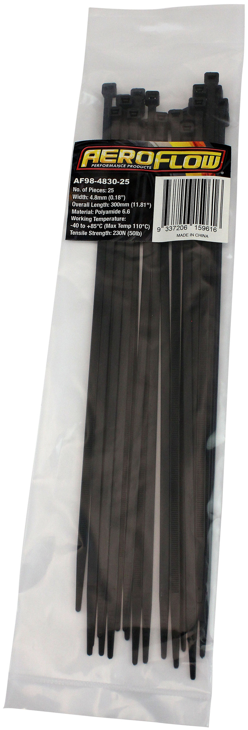 CABLE TIES 4.8mm x 300mm      25 PACK BLACK ZIP TIE PA66