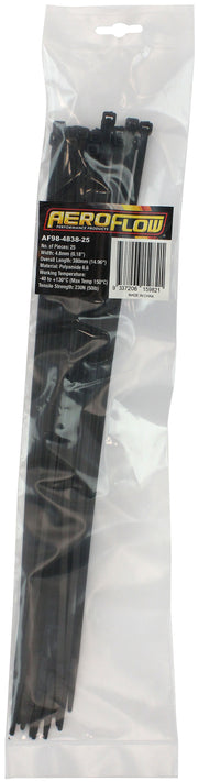 HIGH TEMP CABLE TIES 4.8x380mm25 PACK BLACK ZIP TIE PA46