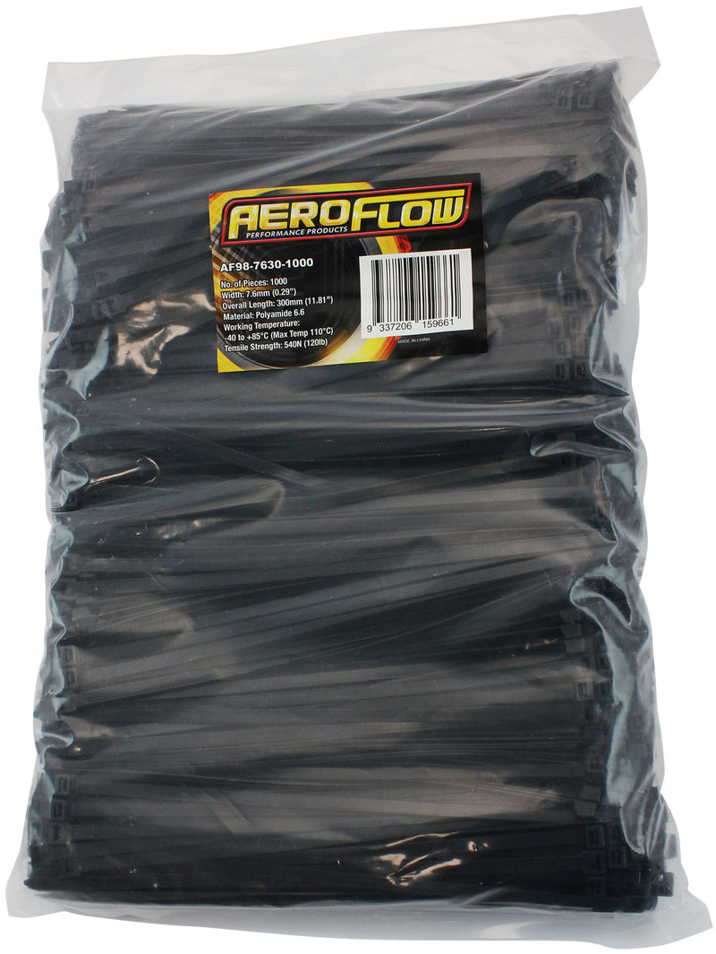 CABLE TIES 7.6mm x 300mm      1000 PACK BLACK ZIP TIE PA66