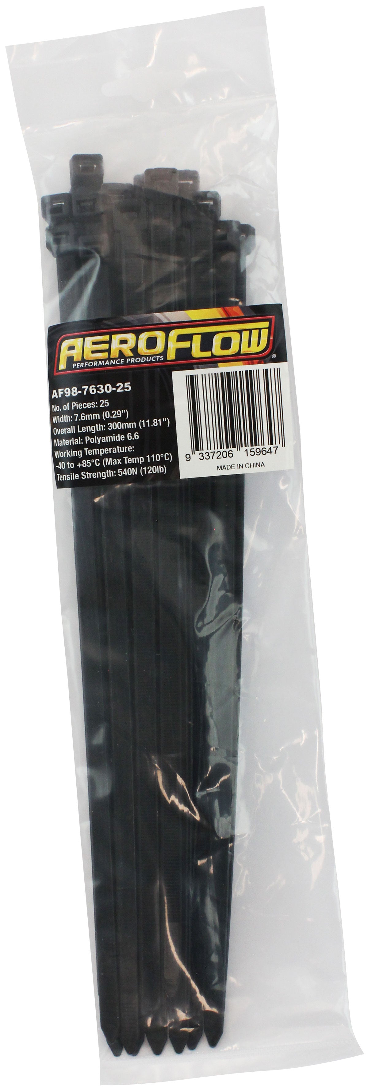 CABLE TIES 7.6mm x 300mm      25 PACK BLACK ZIP TIE PA66
