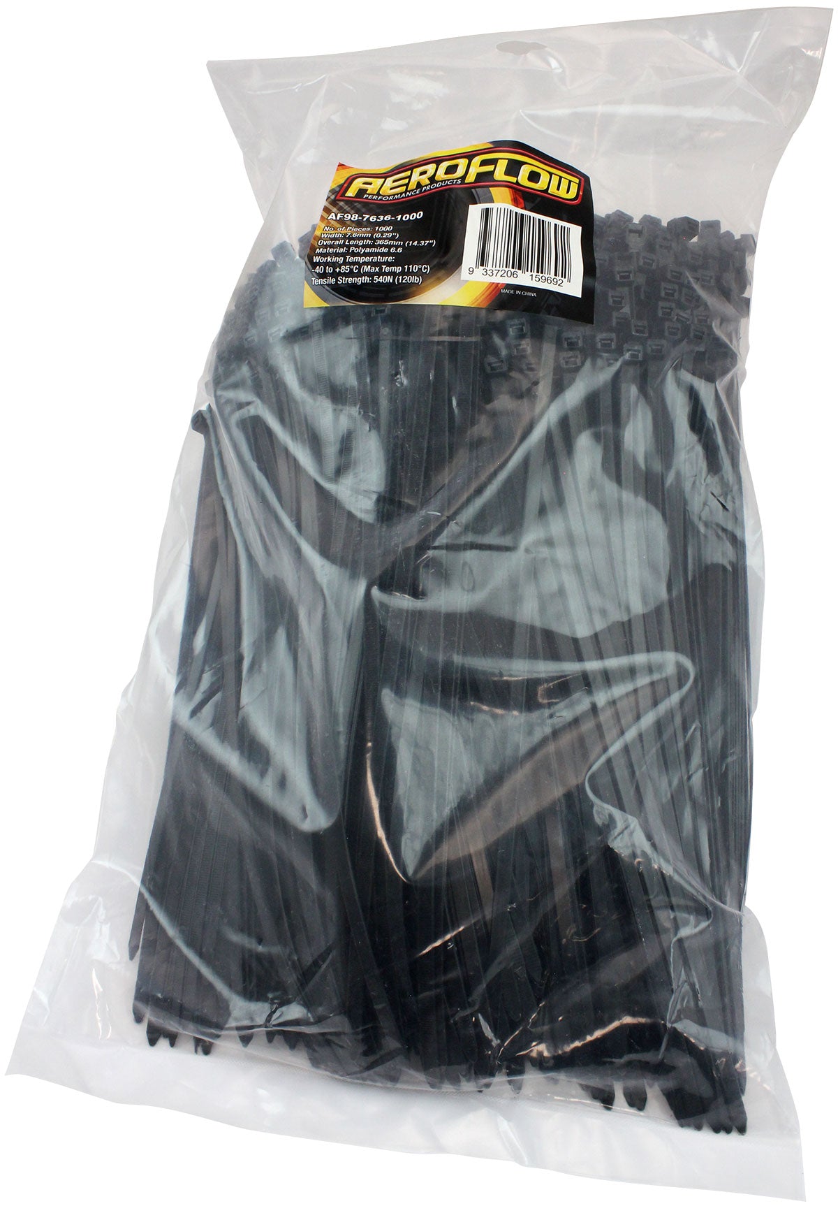 CABLE TIES 7.6mm x 365mm      1000 PACK BLACK ZIP TIE PA66