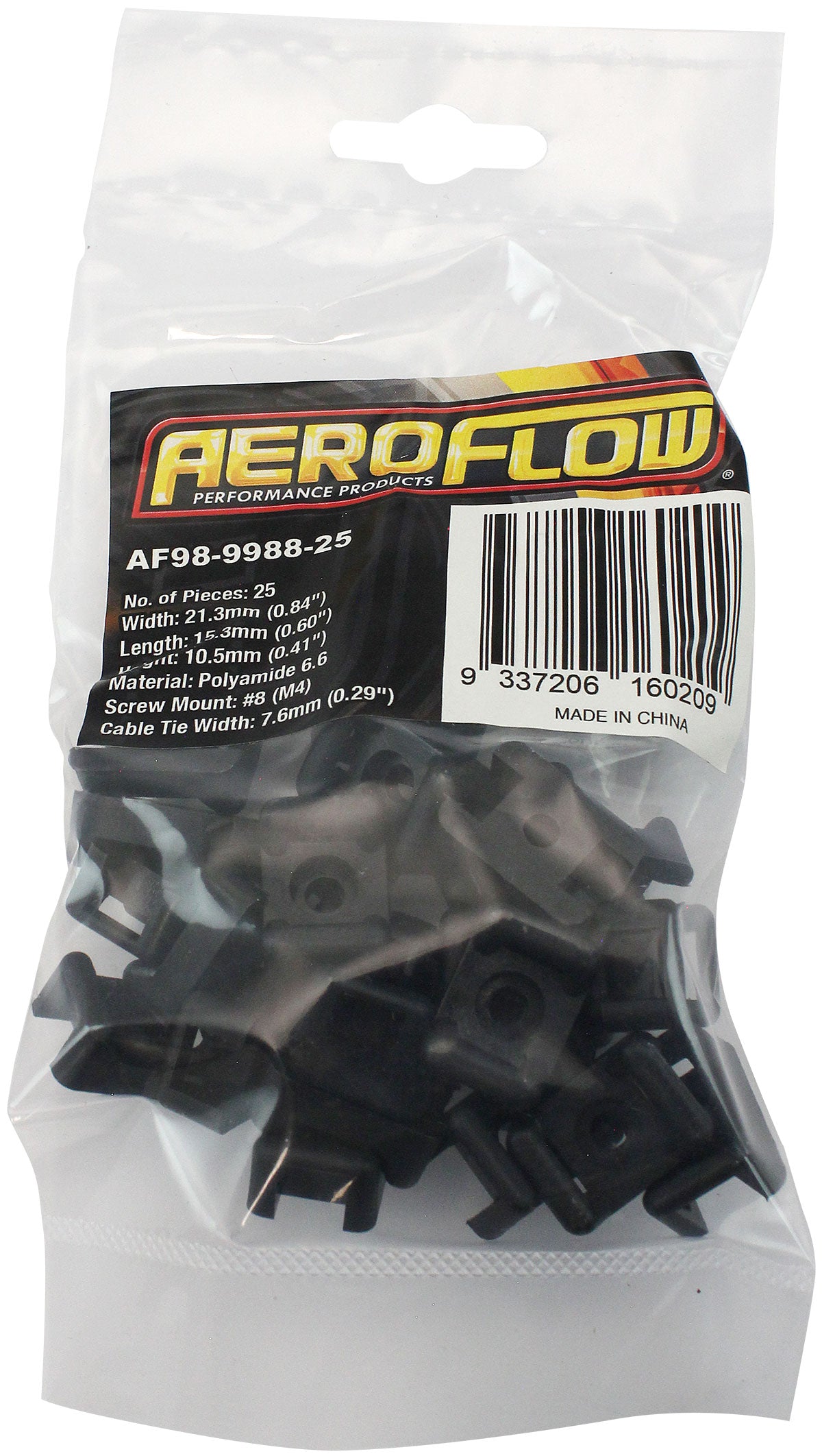 CABLE TIE SCREW MOUNTS 21mm x 15mm M4 HOLE PA66 25 PACK