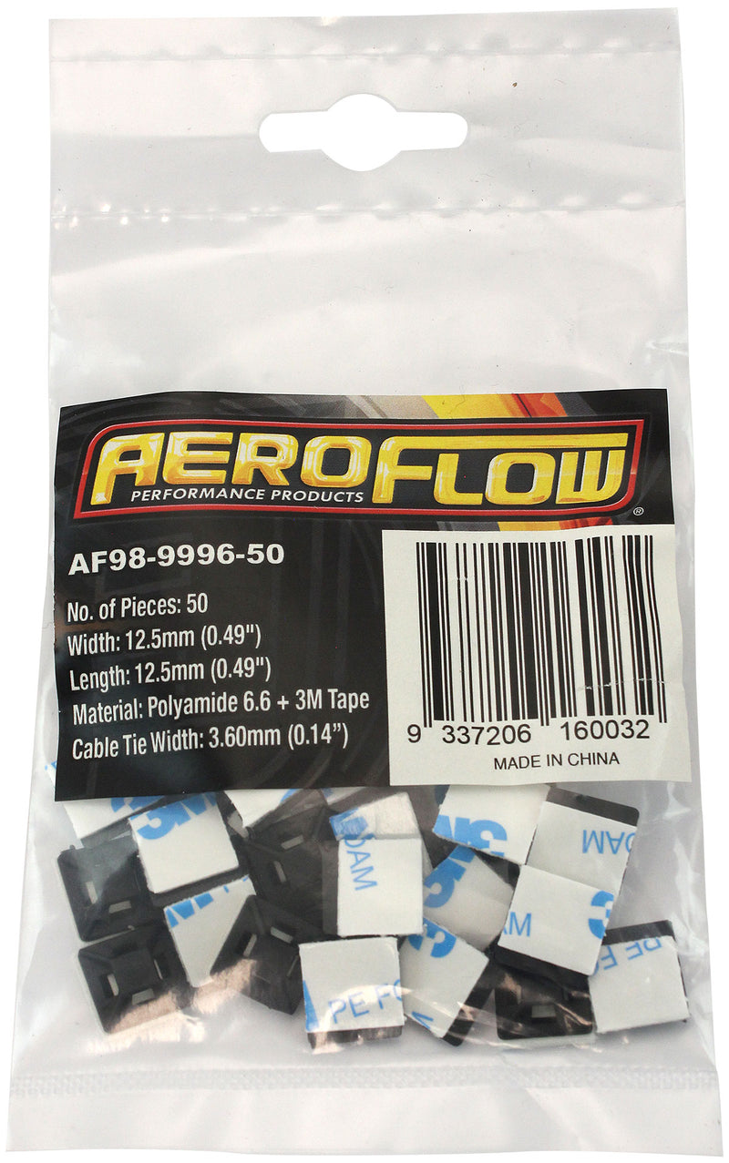 CABLE TIE MOUNTS 12.5 x 12.5mmNYLON 3M PAD MOUNT BLACK