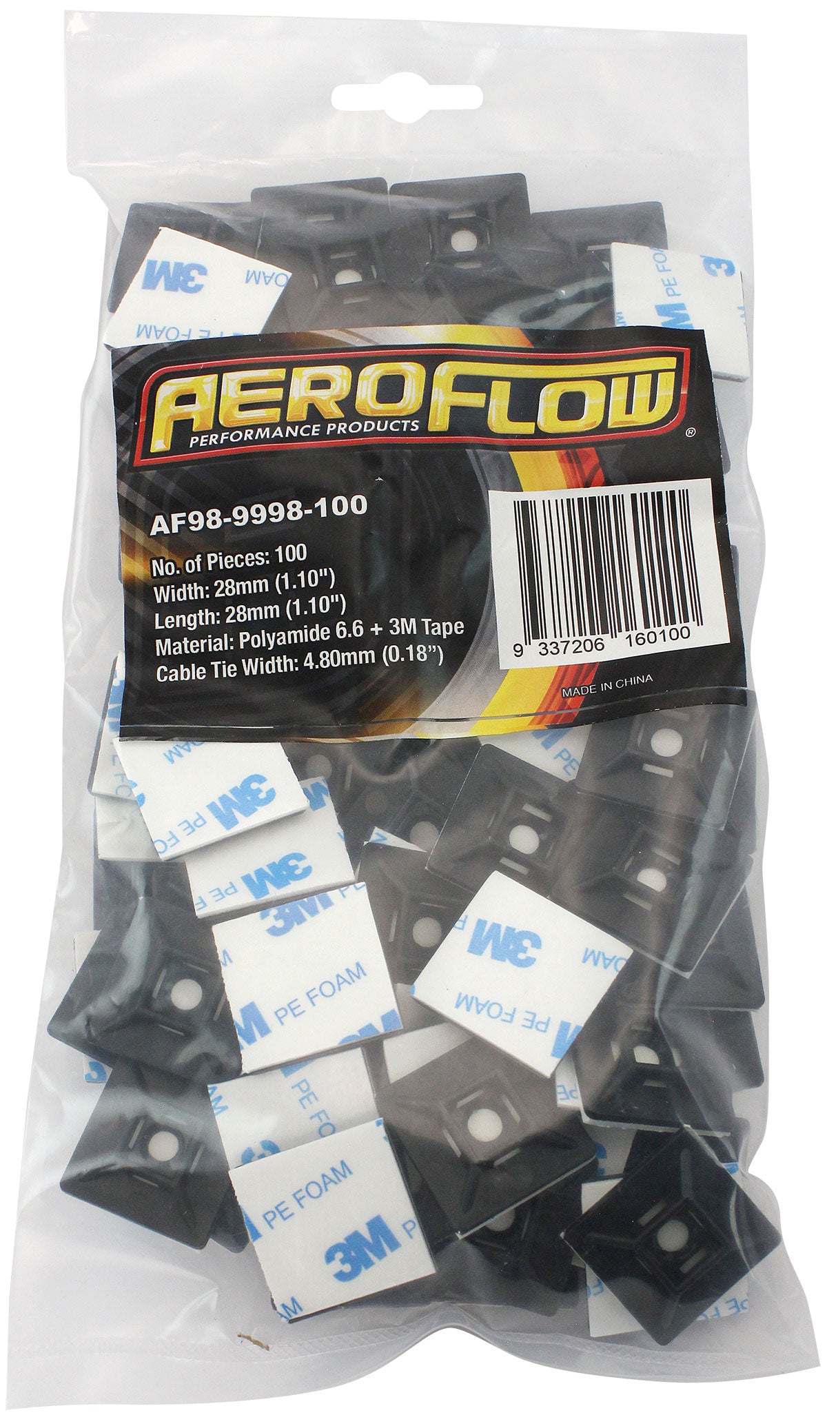 CABLE TIE MOUNTS 28mm x 28mm  NYLON 3M PAD MOUNT BLACK