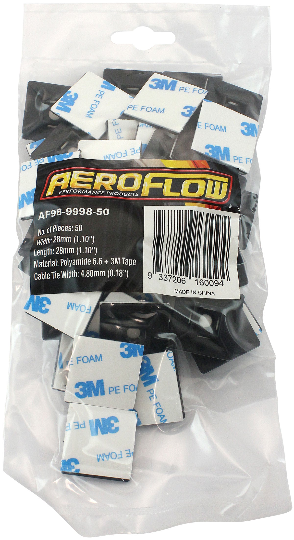 CABLE TIE MOUNTS 28mm x 28mm  NYLON 3M PAD MOUNT BLACK