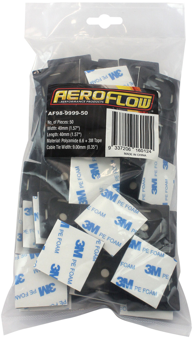 CABLE TIE MOUNTS 40mm x 40mm  NYLON 3M PAD MOUNT BLACK